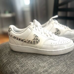 Nike Women's White Sneakers with Leopard Print